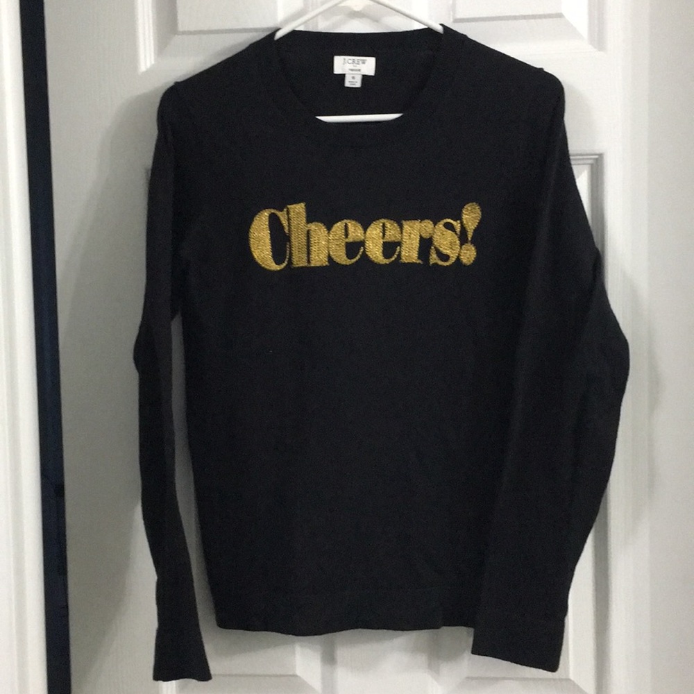 J. Crew Black Sweater with Gold "Cheers!"